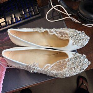 White Jeweled Kitten Heels Wedding Shoes